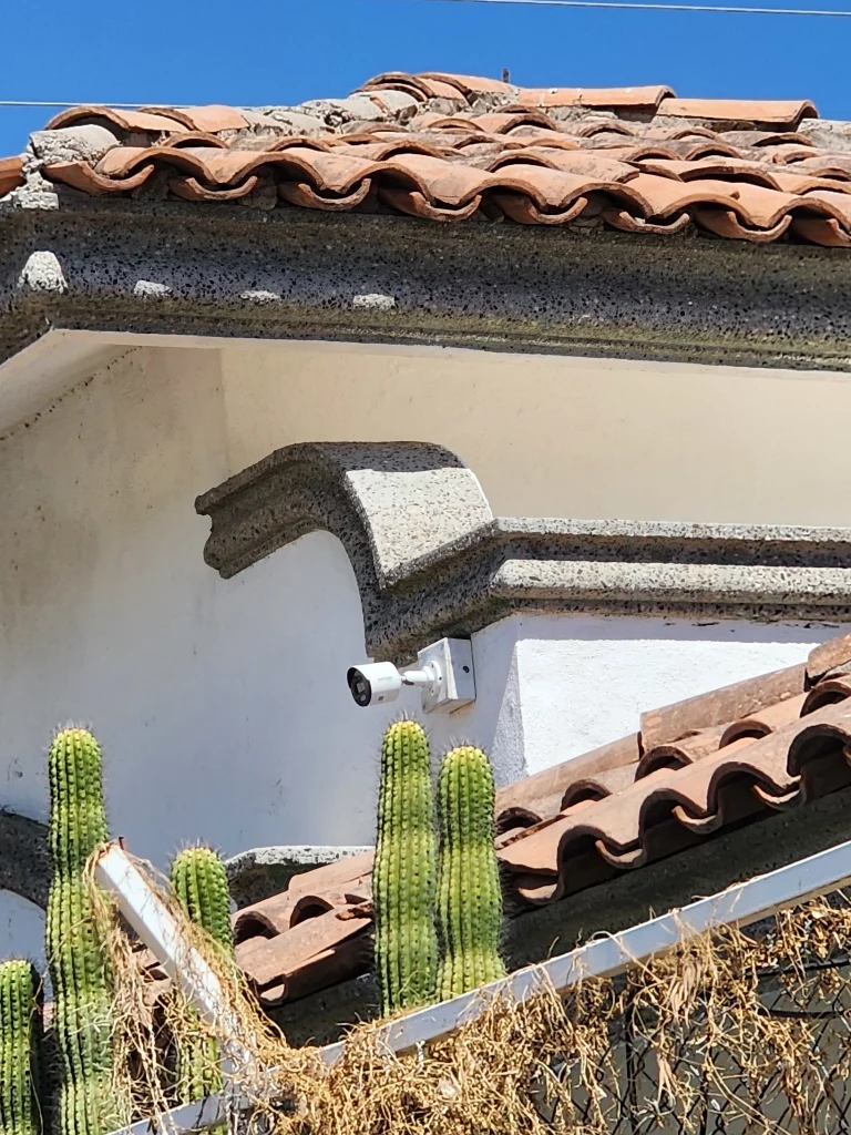 Cámara IP perimetral para vigilancia de barda perimetral en planta de gas.